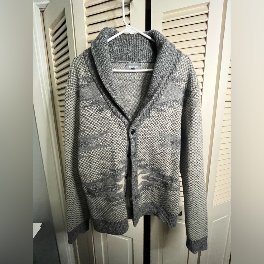 Bonobos Button Down Cardigan Navajo Style Shawl Collar Gray